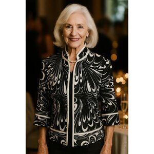 Chico's Medium Floral Black/White Jacket Blazer size 1